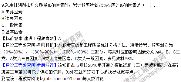 2016監(jiān)理質(zhì)量、投資、進(jìn)度控制試題及答案（1-20）