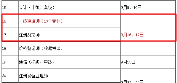 【考試時(shí)間公布】2017年一級(jí)建造師考試時(shí)間為9月16、17日
