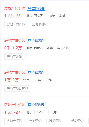 某招聘網(wǎng)站房地產估價師薪資