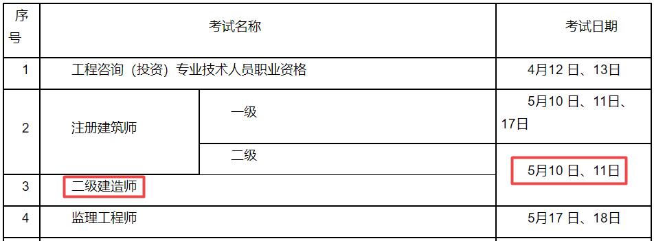 2025年江蘇二級建造師考試時(shí)間5月10日、11日